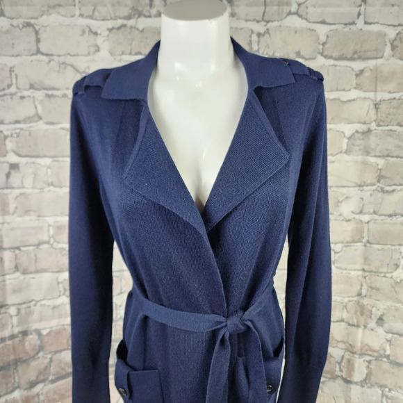 Banana Republic Merino Wool Belted Cardigan  Navy Blue Size XS Classic Luxury - Picture 4 of 13
